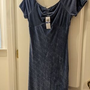Elegant Blue Velvet Dress